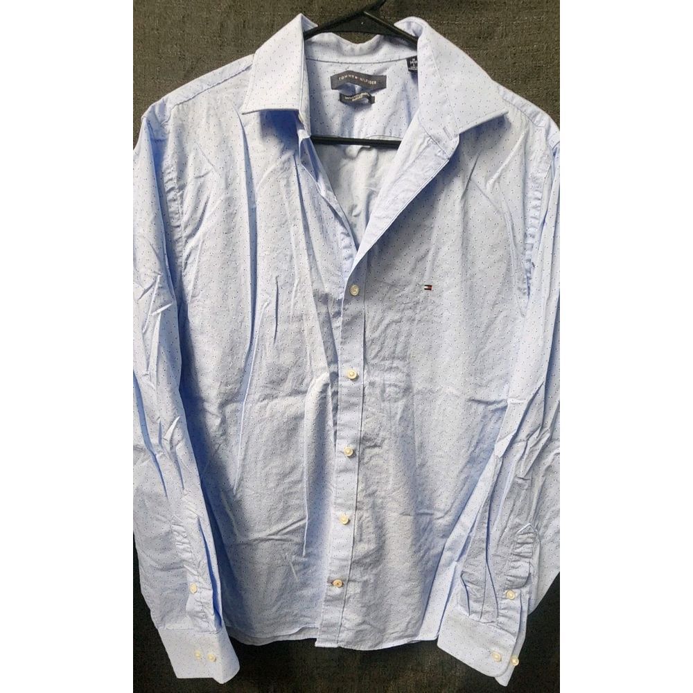 Tommy Hilfiger Men's Blue Slim Fit 100% Cotton Long Sleeve Casual Shirt Size L